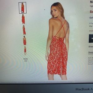 Red and nude lace dress